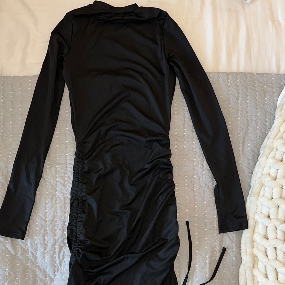 Black Ruched Tie Front Bodycon Dress